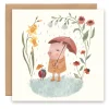 Greeting Card - Little Pig in the Rain