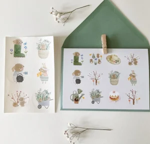 Handmade Card & Stickers - Spring Bunnies