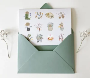 Handmade Card & Stickers - Spring Bunnies