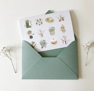 Handmade Card & Stickers - Spring Bunnies