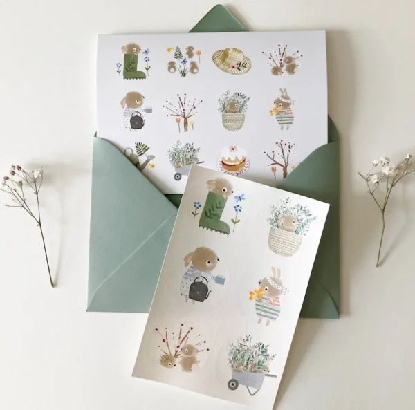 Handmade Card & Stickers - Spring Bunnies