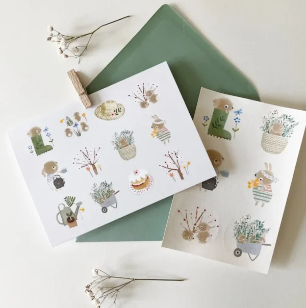 Handmade Card & Stickers - Spring Bunnies