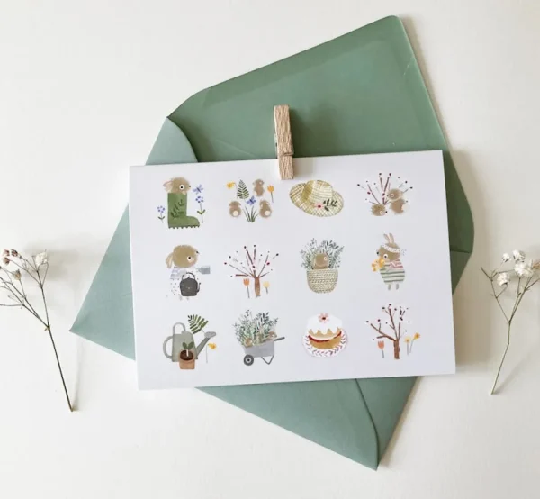 Handmade Card & Stickers - Spring Bunnies