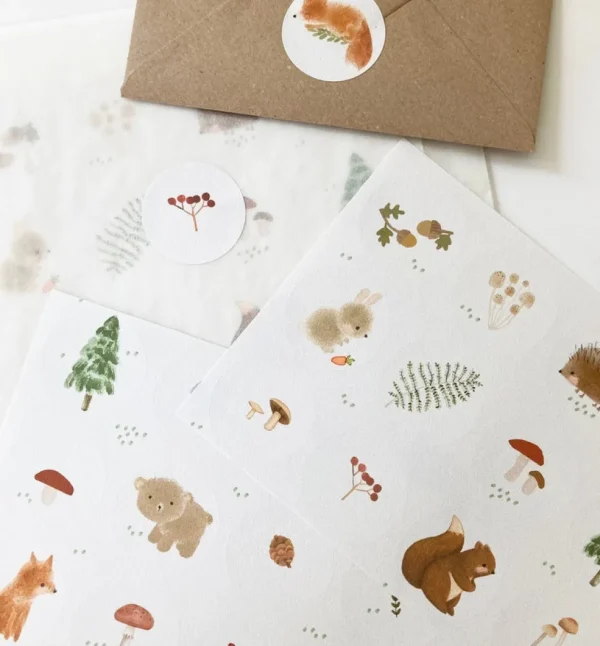 Handmade Paper stickers - White Woodland