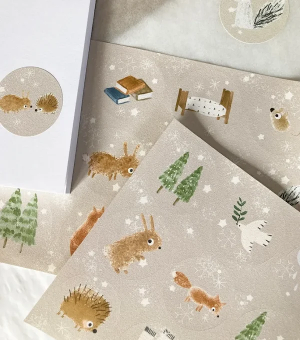 Handmade Paper Stickers - Bunny Woodland