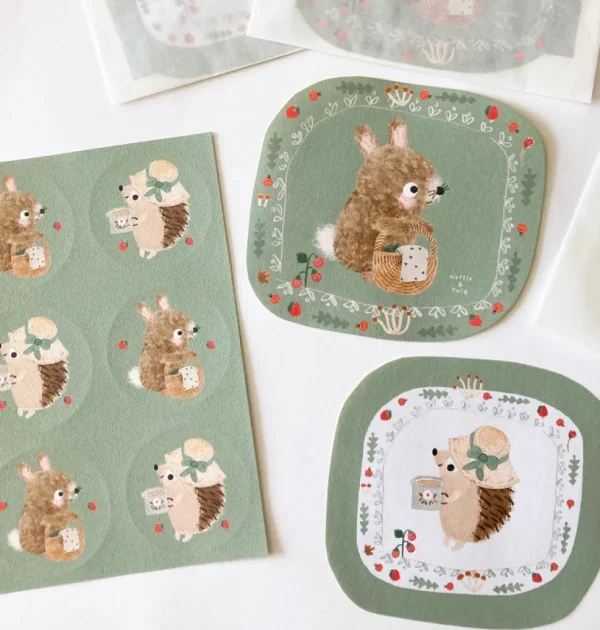 Handmade Paper Stickers - Hedgehog & Bunny