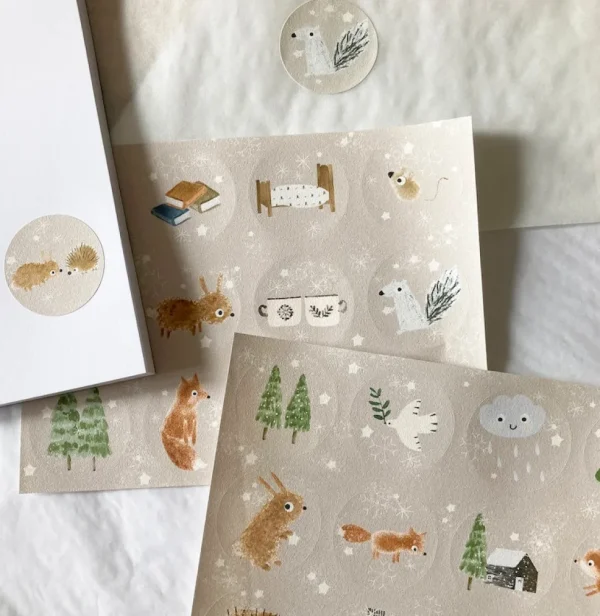 Handmade Paper Stickers - Bunny Woodland