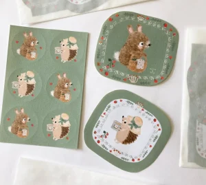 Handmade Paper Stickers - Hedgehog & Bunny