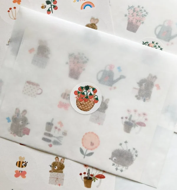 Handmade Paper Stickers - Gardening Bunnies