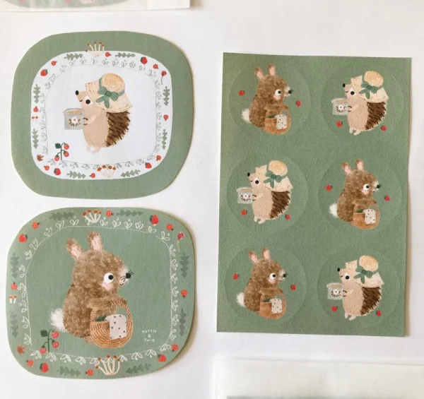 Handmade Paper Stickers - Hedgehog & Bunny