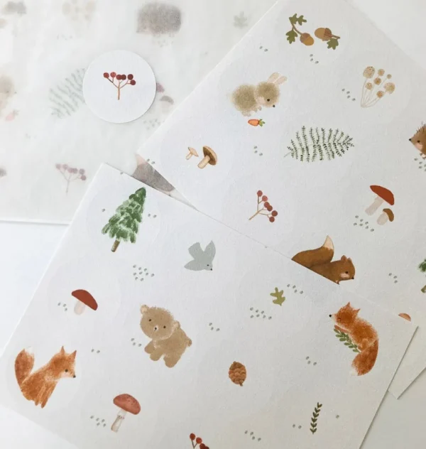 Handmade Paper stickers - White Woodland