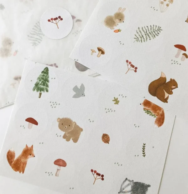 Handmade Paper stickers - White Woodland