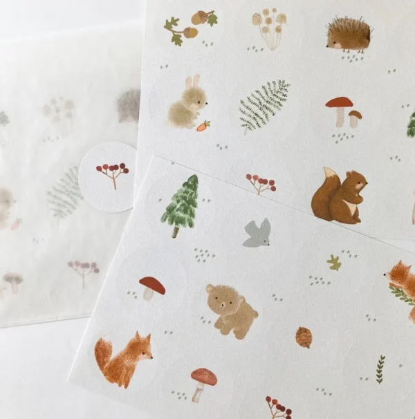 Handmade Paper stickers - White Woodland