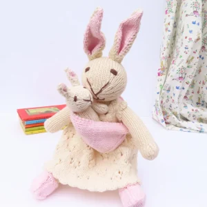 Mother Rabbit and Baby - hand knitted organic cotton