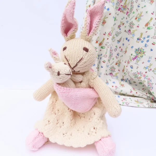 Mother Rabbit and Baby - hand knitted organic cotton