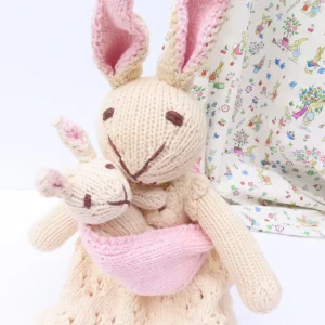 Mother Rabbit and Baby - hand knitted organic cotton