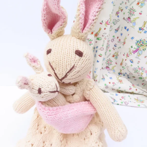 Mother Rabbit and Baby - hand knitted organic cotton