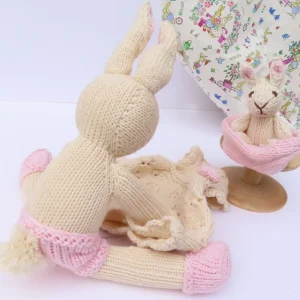 Mother Rabbit and Baby - hand knitted organic cotton