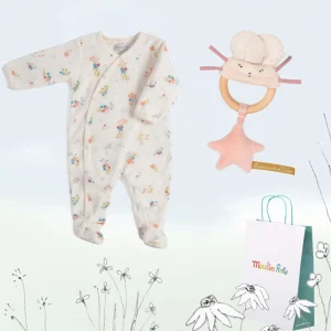 New Baby Gift Set - pretty sleep suit & mouse rattle