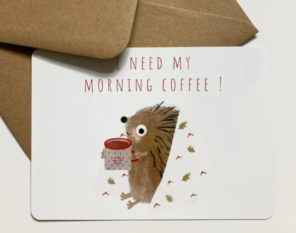 Postcard & Envelope - Hedgehog & Morning Coffee