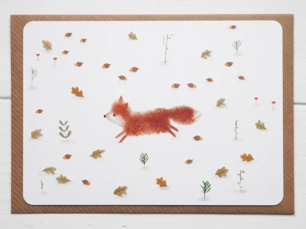 Postcard & Envelope - Jumping Fox